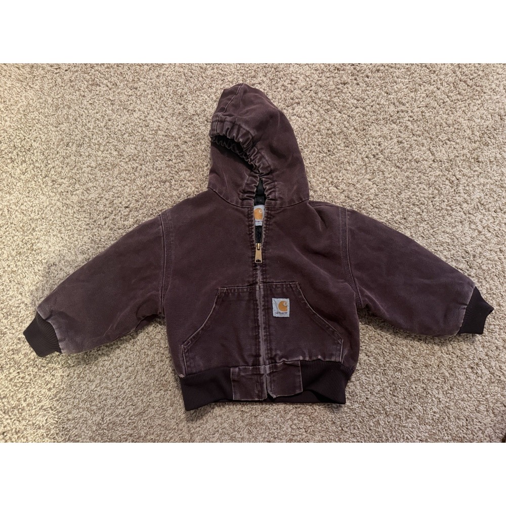 VINTAGE Carhartt Hooded Full Zip Insulated Canvas Jacket Burgundy 3T Y30BRG